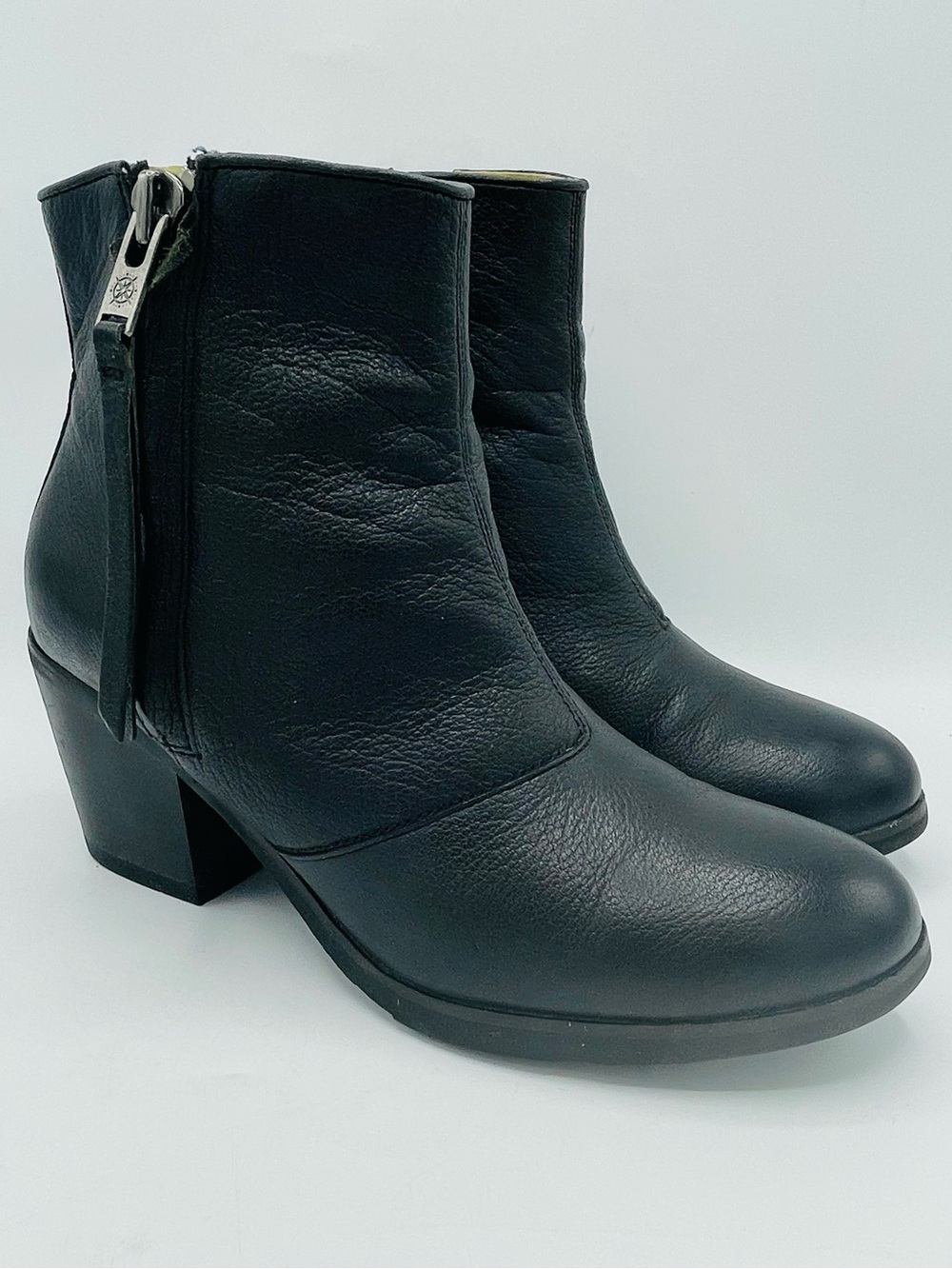 Bussola Reikisvik Black Leather Ankle Boots with Wooden Block Heels.